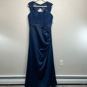 NWT Jordan Fashions 469 Lace and Satin Sleeveless Bridesmaids Dress Navy 12